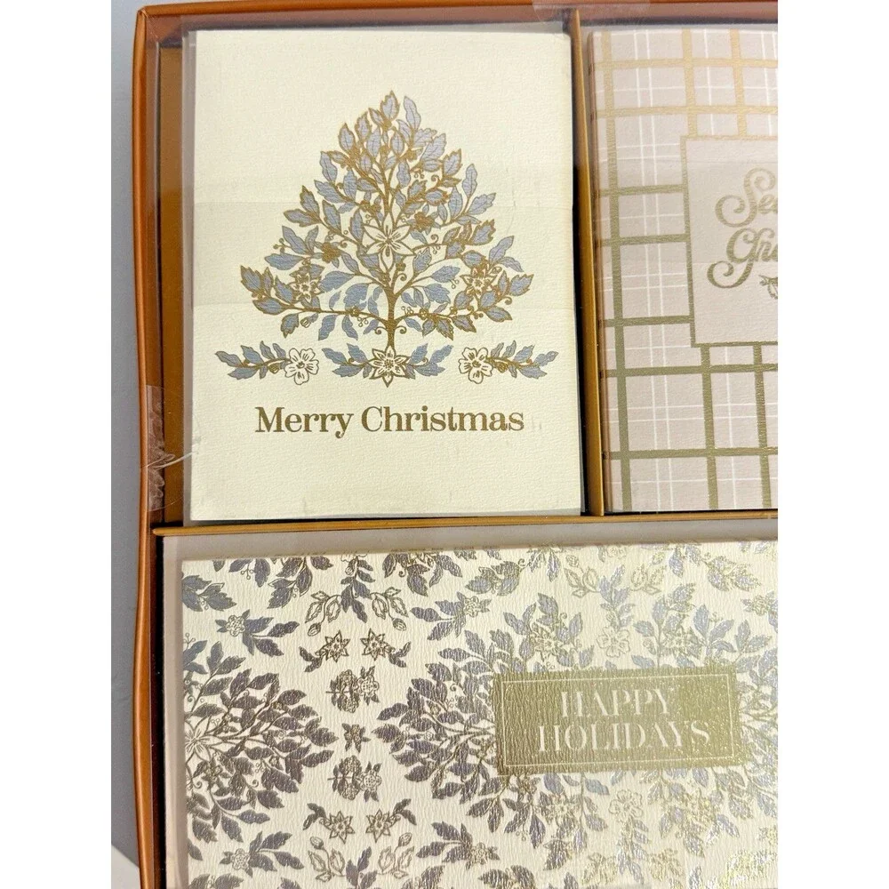 Elum Holiday Christmas Cards and Envelopes Gold Ivory Set of 18 Happy Holidays